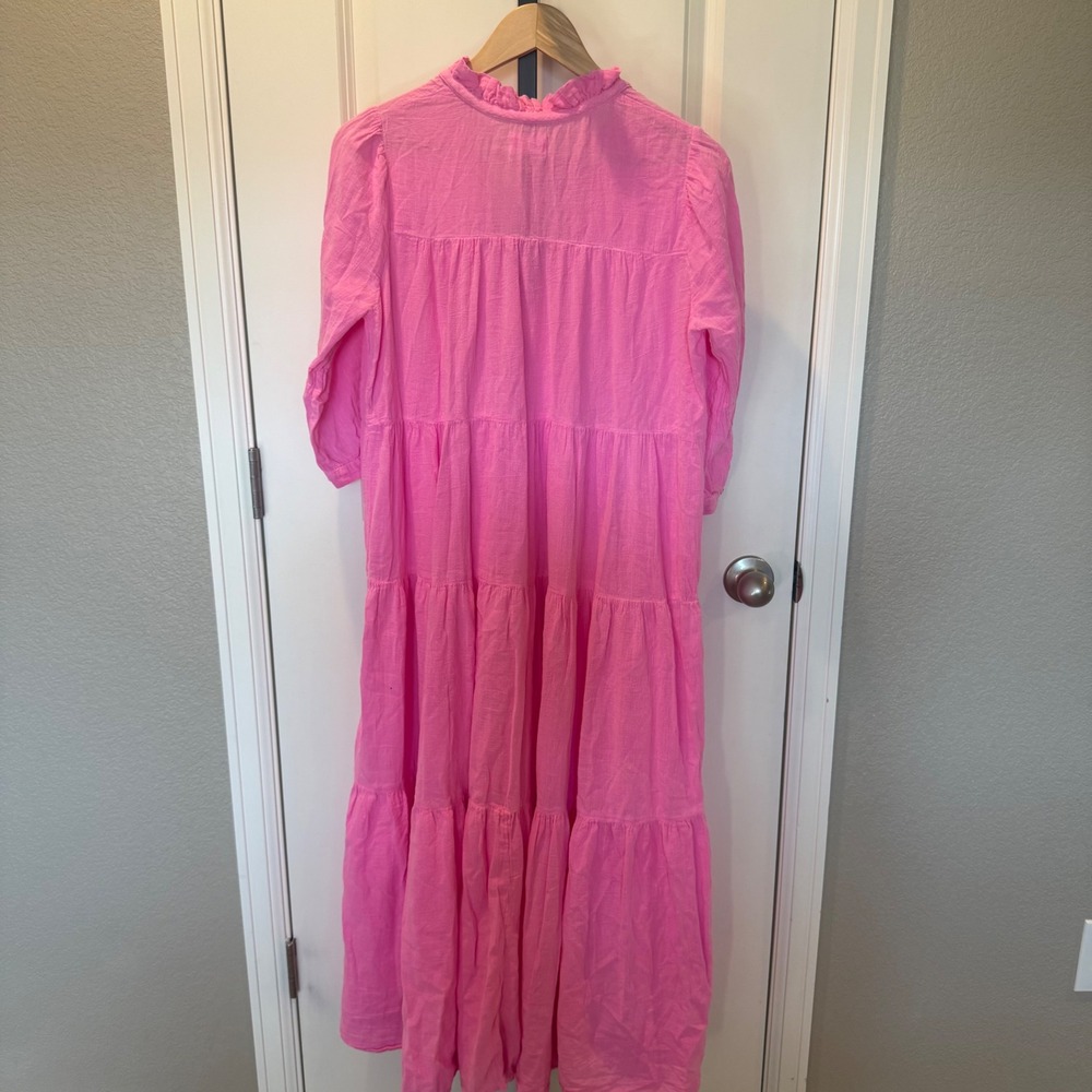 HONORINE Hibiscus Giselle Midi Dress Womens Pink Cotton Gauze Tiered Size M - Picture 4 of 8